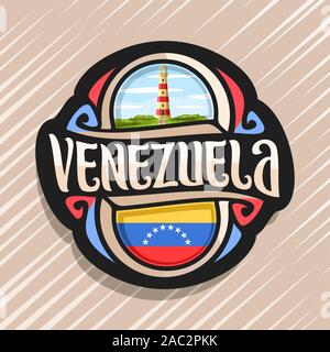 Vektor logo für Venezuela, Kühlschrank Magnet mit venezolanischer Flagge, original brush Schrift für Wort Venezuela und nationalen venezolanischen Symbol - Lig Stock Vektor