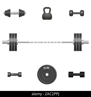 3D Sports Equipment. Elements Design für einen Fitnessraum und einen Fitnessraum. Vorderansicht, Vector Illustration. Stock Vektor