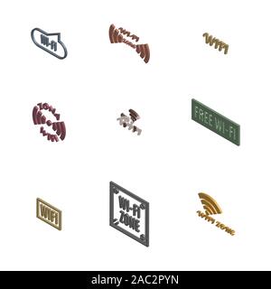 Satz von verschiedenen drahtlosen Symbole auf einem weißen Hintergrund. Isometrische 3D-Stil, Vector Illustration. Stock Vektor