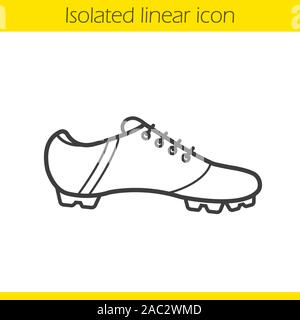 Fußballschuh lineare Symbol. Dünne Linie Abbildung. Schuhputzmaschine Kontur symbol Soccer player. Vektor isoliert Maßbild Stock Vektor