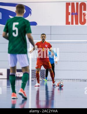 BURTON, ENGLAND, November 29th, 2019. Nordirland gegen Wales im Jahr 2019 vier Nationen Futsal Meisterschaft, Burton upon Trent. Stockfoto