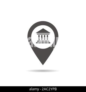 Bank Gebäude im Inneren zu ermitteln. Kommunale Einrichtungen Lage Symbol. Gerichtsgebäude in der Nähe. Schatten silhouette Symbol. Vektor isoliert Abbildung Stock Vektor