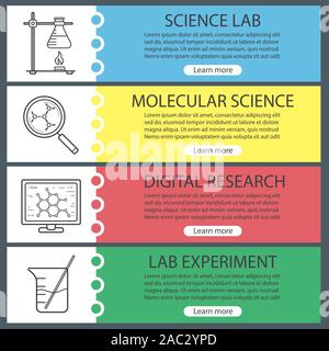 Science Laboratory banner Vorlagen eingestellt. Einfach zu bearbeiten. Becher, molekulare Wissenschaft und Analyse, Ring stand mit Kolben. Website Menüpunkte. Farbe web Ba Stock Vektor