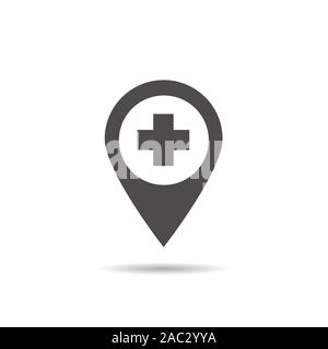 Symbol für das Krankenhaus. Schatten silhouette Symbol. Medizinische Kreuz in ermitteln. Negativer Platz. Vektor isoliert Abbildung Stock Vektor