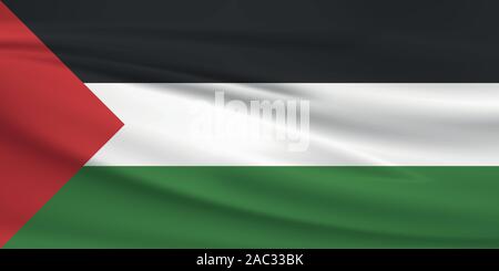 Winkende Palästina Flagge, offizielle Farben und Verhältnis zu korrigieren. Palästina Nationalflagge. Vector Illustration. Stock Vektor