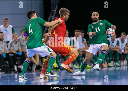 BURTON, ENGLAND, November 29th, 2019. Nordirland gegen Wales im Jahr 2019 vier Nationen Futsal Meisterschaft, Burton upon Trent. Stockfoto