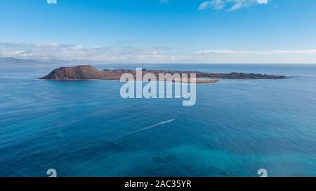 Luftaufnahme der Insel Lobos und Fuerteventura Stockfoto