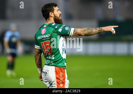 Treviso, Italien. 30 Nov, 2019. jayden Hayward (Benetton Treviso) bei Benetton Treviso vs Cardiff Blues - Rugby Guinness Pro 14-Kredit: LPS/Ettore Griffoni/Alamy leben Nachrichten Stockfoto