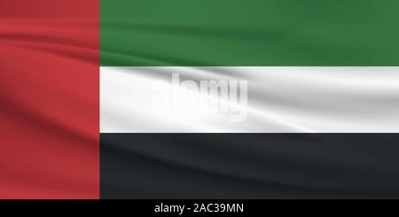 Wehende Flagge der Vereinigten Arabischen Emirate, offizielle Farben und Verhältnis zu korrigieren. Vereinigte Arabische Emirate Landesflagge. Vector Illustration. Stock Vektor