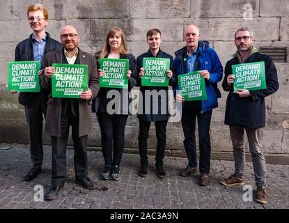 Scottish Green Party fordert Klimawandel allgemeine Maßnahmen der Wahlkampf. Ross Greer, MSP, Patrick Harvie, MSP, Cameron Glasgow, Gillian Mackay Stockfoto