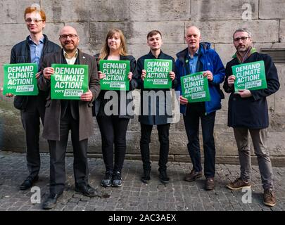 Scottish Green Party fordert Klimawandel allgemeine Maßnahmen der Wahlkampf. Ross Greer, MSP, Patrick Harvie, MSP, Cameron Glasgow, Gillian Mackay Stockfoto