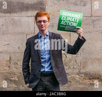 Scottish Green Party fordert Klimawandel allgemeine Maßnahmen der Wahlkampf. Ross Greer, schottischen Grünen MSP Stockfoto