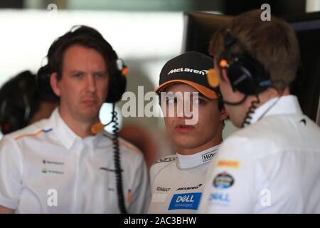 Abu Dhabi, VAE. 30. November 2019, Yas Marina Circuit, Abu Dhabi, Vereinigte Arabische Emirate; Formel 1 Abu Dhabi Grand Prix, qualifizierender Tag; McLaren, Lando Norris - Redaktionelle Verwendung Credit: Aktion Plus Sport Bilder/Alamy leben Nachrichten Stockfoto