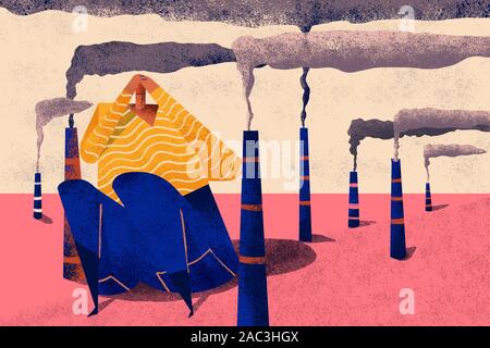 Eco - Angst und Depression, die durch die globale Erwärmung verursacht werden. Bunte Konzept. Stockfoto