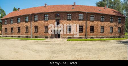 Oświęcim, Polen - Juni 05, 2019: Block von Häusern im Konzentrationslager Auschwitz in Polen. Das größte nationalsozialistische Konzentrationslager in Europa während Stockfoto