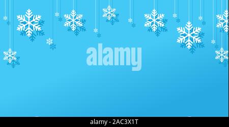 Blue Winter horizontale Hintergrund mit Schneeflocken für Webbanner und Mailing. Stock Vektor