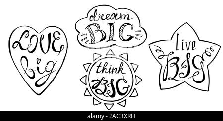 Motivierende Sätze Konzept. Set mit Hand gezeichnet inspirational Anführungsstriche. Konzeptionelle Schrift, Kalligraphie auf weißem Hintergrund. Vector Illustration Stock Vektor