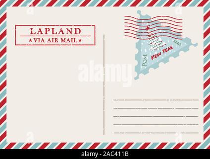 Vorlage von Vintage Air Mail Postkarte und Umschlag. Textur grunge Weihnachten Stempel Gummi mit Urlaub Symbole in traditionellen Farben. Für ihren Ort Stock Vektor