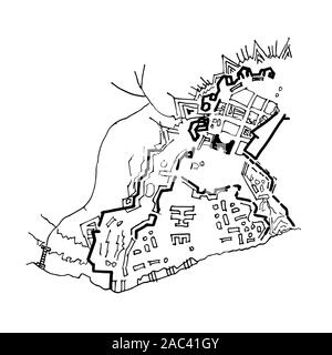 Urban-Plan einer Stadt, Altes Dorf. Doodle Stadtplan. Vektor Stadt Zeichnung. Stadtplan. Futuristische Megalopolis Stadt planen. Stock Vektor