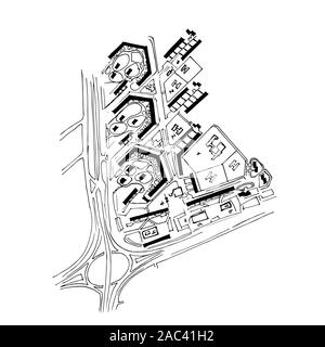 Urban-Plan einer Stadt, Altes Dorf. Doodle Stadtplan. Vektor Stadt Zeichnung. Stadtplan. Futuristische Megalopolis Stadt planen. Stock Vektor