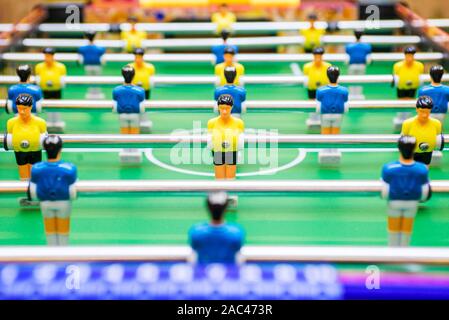 Tischkicker Fußball. Sport teame Fußball Spieler. Mini Tischfußball. Tischfußball Tabelle. Stockfoto