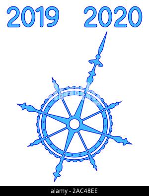Illustration der abstrakten 2019/2020 Nummerierung und Wind rose Symbol Stock Vektor