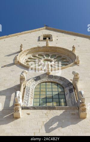 Fenster und Rosette auf der Westfassade der Kathedrale von Trani (Kathedrale San Nicola Pellegrino). Trani Puglia (Apulien), Italien Stockfoto