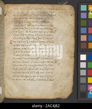 Evangelium des Johannes in De Ricci, Seymour, Volkszählung Handschriften des Mittelalters und der Renaissance in den Vereinigten Staaten und Kanada. New York. New York: H.W. Wilson, 1935; und Ergänzen, New York, N.Y.: Bibliographische Gesellschaft von Amerika, 1962. Johannes 17, 4 - 18: 1 Incipit://δωκας μοι ἵνα ποιήσω Fragment, ursprünglich eine innere Bifolium der Chor. Nicht gebunden. Ownership: Charles F. Gunther von Chicago; Verkauf von American Art Association 1925; Bibliothek von Wilberforce Eames von Brooklyn, NY; vermachte von Eames, NYPL im Jahre 1940. Nadezhda Kavrus-Hoffmann, Katalog der griechischen Handschriften des Mittelalters und der Renaissance in der C Stockfoto