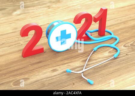 Neues Jahr 2021 Creative Design Concept-gerenderten 3D-Bild Stockfoto