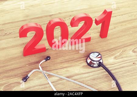 Neues Jahr 2021 Creative Design Concept-gerenderten 3D-Bild Stockfoto