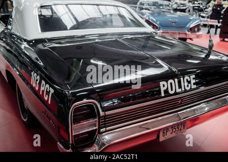 SINSHEIM, Deutschland - Oktober 16, 2018: Technik Museum. Unterstützung der Polizei Auto, stehend auf weißen Fliesen Ausstellung am Fahrzeug Stockfoto