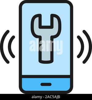 Telefon mit Schlüssel, Helpdesk, flachen Farbe Symbol. Stock Vektor