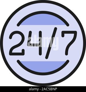 Rund um die Uhr und die tägliche Arbeit planen, 24 Stunden service flach Farbe Symbol. Stock Vektor