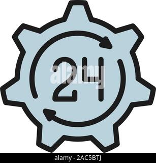 24 Stunden technische Service, Support Zeit flach Farbe Symbol. Stock Vektor