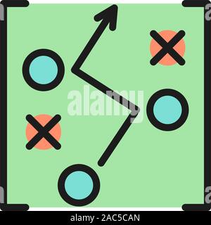 Fußball-Spiel Strategie Entwurf, Zeichnung flachen Farbe Symbol. Stock Vektor