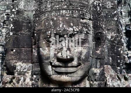 Gesicht des Bodhisattva Lokeshvara in Bordeaux Ankor - Kambodscha Stockfoto