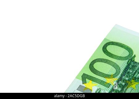 100 Euro isoliert gegen den weißen Hintergrund Stockfoto