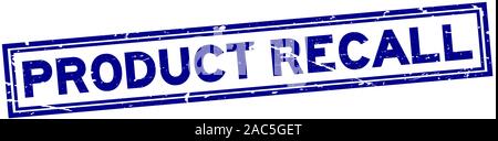 Grunge blau Produktrückruf Wort square Gummidichtung Stempel auf weißem Hintergrund Stock Vektor