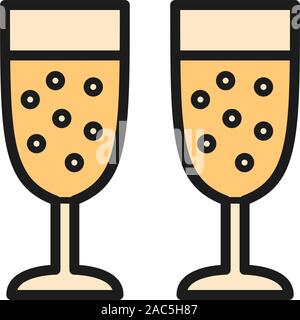 Zwei Gläser Champagner flachen Farbe Symbol. Stock Vektor