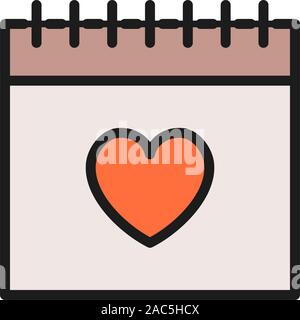Vektor Kalender, Valentines Tag flach Farbe Symbol. Stock Vektor