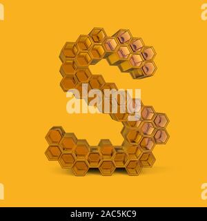Großbuchstabe S. groß geschrieben. Honig Schrift auf gelbem Hintergrund. 3D-Rendering Stockfoto