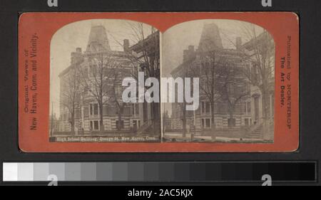 High School Gebäude, Orange Street, New Haven, Conn Blick von S. C. Northrop, H. S. Peck, Prescott & Weiß und andere Fotografen und Verlage. Robert Dennis Sammlung von stereoskopische Ansichten. Titel von Cataloger'. Blick auf New Haven, Connecticut; umfasst allgemeine und Blick auf die Straße, Blick auf Kirchen, darunter eine Innenansicht der Kirche des Erlösers, der die Kanzel und eine innere Der 1 Gemeindlichen zeigt es für Weihnachten mit einem Baum und Kränze eingerichtet; die High School; Rathaus und Standesamt; die Grünen und einem Park oder Garten mit einem Brunnen; stree Stockfoto