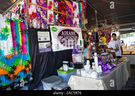 Die Aikane Plantation Coffee Company stand auf der Hilo Farmers Market, Big Island von Hawaii. Stockfoto