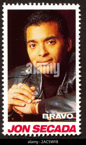 Jon Secada auf einer Vintage Briefmarke von Bravo von Anfang der 1980er Jahre Stockfoto