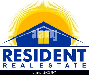 Resident Logo Konzept, Immobilien Logo Design Vorlage, Haus mit Sunrise Logo Konzept Stock Vektor