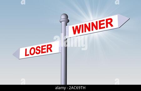 Pointer mit Richtungen Gewinner und Verlierer. 3D-Rendering Stockfoto