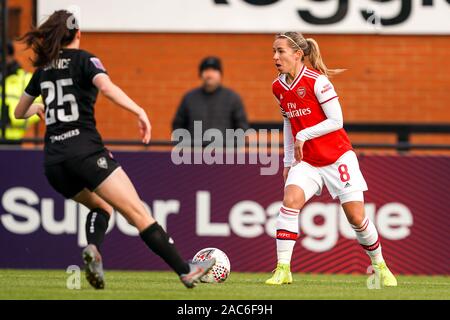Borehamwood, Großbritannien. 1. Dez 2019. Jordan Nobby von Arsenal in Aktion während der Super League Spiel der Frauen zwischen Arsenal und Bristol City an der Wiese Park in Leicester, England am 1. Dezember 2019 (Foto von Daniela Porcelli/SPP) Credit: SPP Sport Presse Foto. /Alamy leben Nachrichten Stockfoto