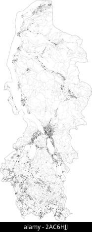 Sat-Karte der Provinz von Lecco, Städte und Straßen, Gebäude und Straßen der Umgebung. Lombardei, Italien. Karte Straßen, Ringstraßen Stock Vektor