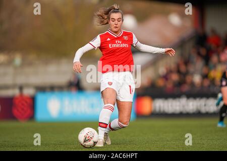 Borehamwood, Großbritannien. 1. Dez 2019. Jill Roord von Arsenal in Aktion während der Super League Spiel der Frauen zwischen Arsenal und Bristol City an der Wiese Park in Leicester, England am 1. Dezember 2019 (Foto von Daniela Porcelli/SPP) Credit: SPP Sport Presse Foto. /Alamy leben Nachrichten Stockfoto