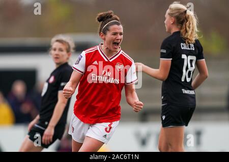 Borehamwood, Großbritannien. 1. Dez 2019. Emma Mitchell von Arsenal feiert ihr Ziel während der Super League Spiel der Frauen zwischen Arsenal und Bristol City an der Wiese Park in Leicester, England am 1. Dezember 2019 (Foto von Daniela Porcelli/SPP) Credit: SPP Sport Presse Foto. /Alamy leben Nachrichten Stockfoto